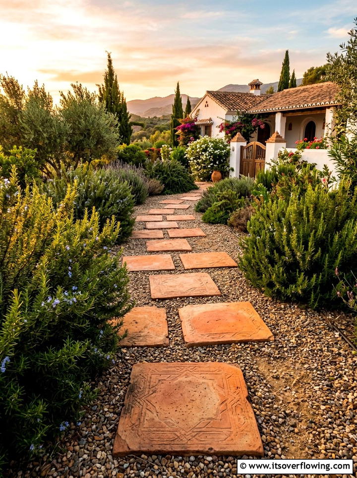 Terracotta Stepping Stones - 25 garden ideas with stepping stones