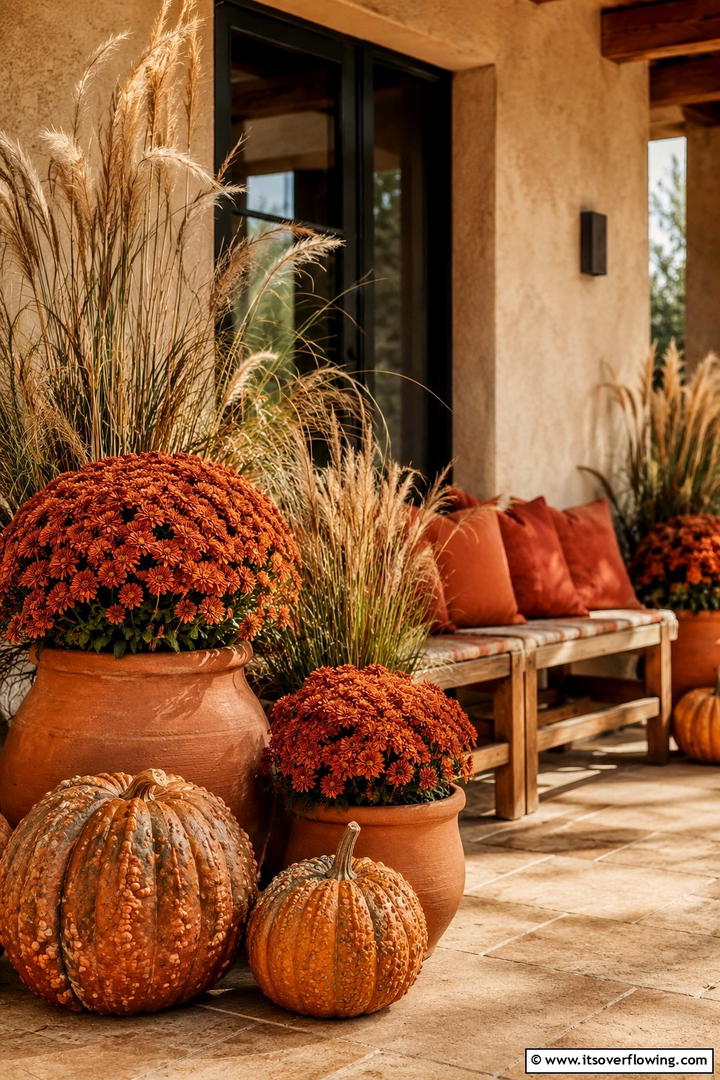 Terracotta and Rust Tones - 50 Modern Fall Porch Decor Ideas Roundup- Warm Welcomes