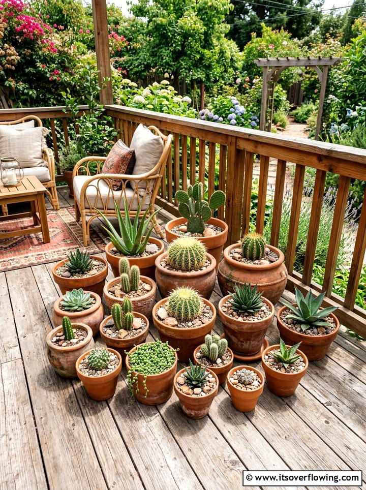Terracotta pot cluster - 25 cheap garden ideas with drought tolerant plants