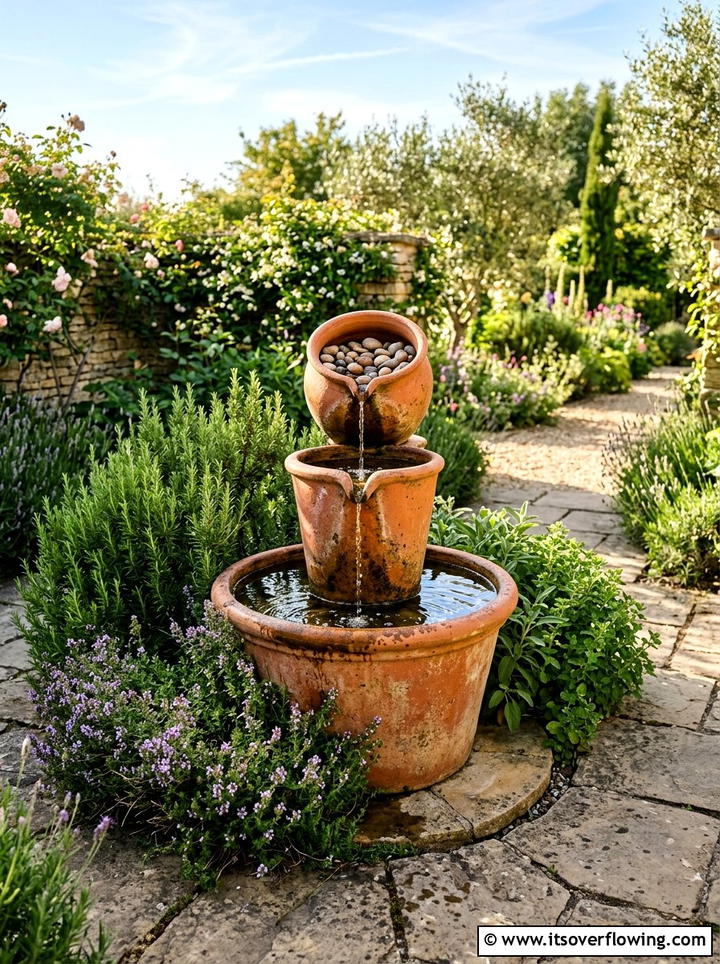 Terracotta pot fountain - 25 garden ideas with water features