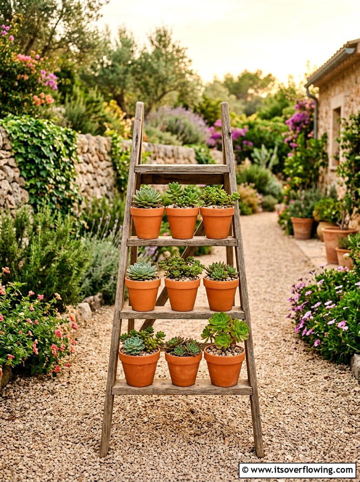 Terracotta pot ladder - 25 creative garden ideas with ladder planters
