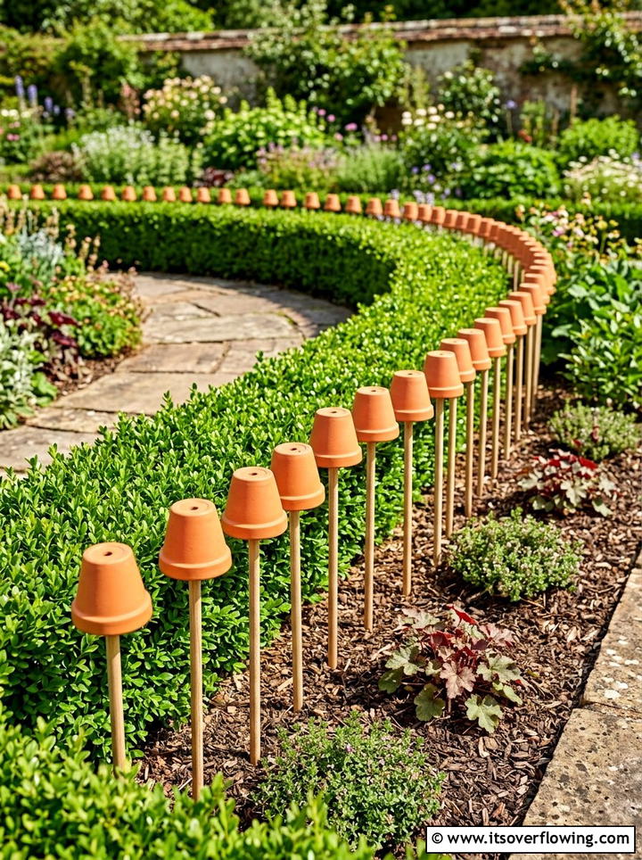 Terracotta pot stake - 25 garden ideas with decorative stakes