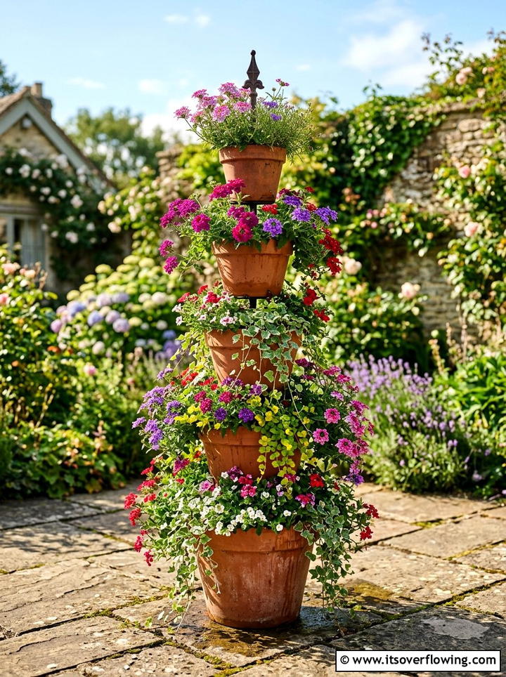 Terracotta pot tower - 25 upcycled garden ideas with kids projects
