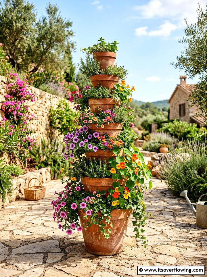 Terracotta pot tower - 25 backyard decorating ideas with garden art