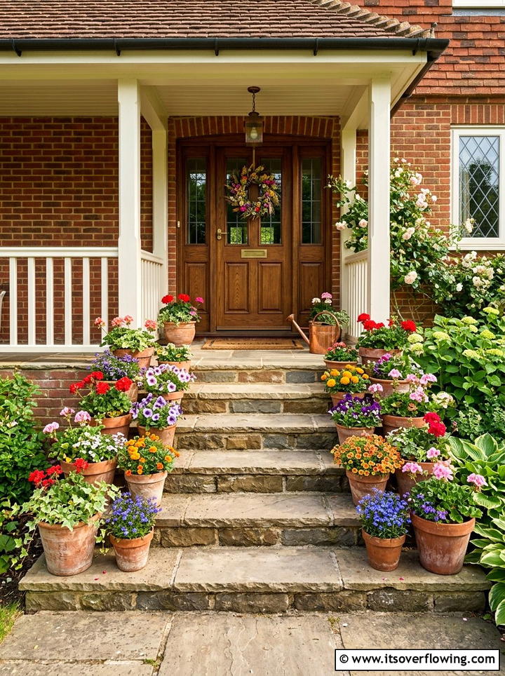 Terracotta pots on steps - 25 front porch ideas with terracotta pots
