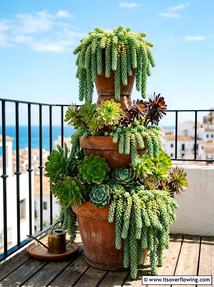 Terracotta succulent tower - 25 garden ideas with succulents