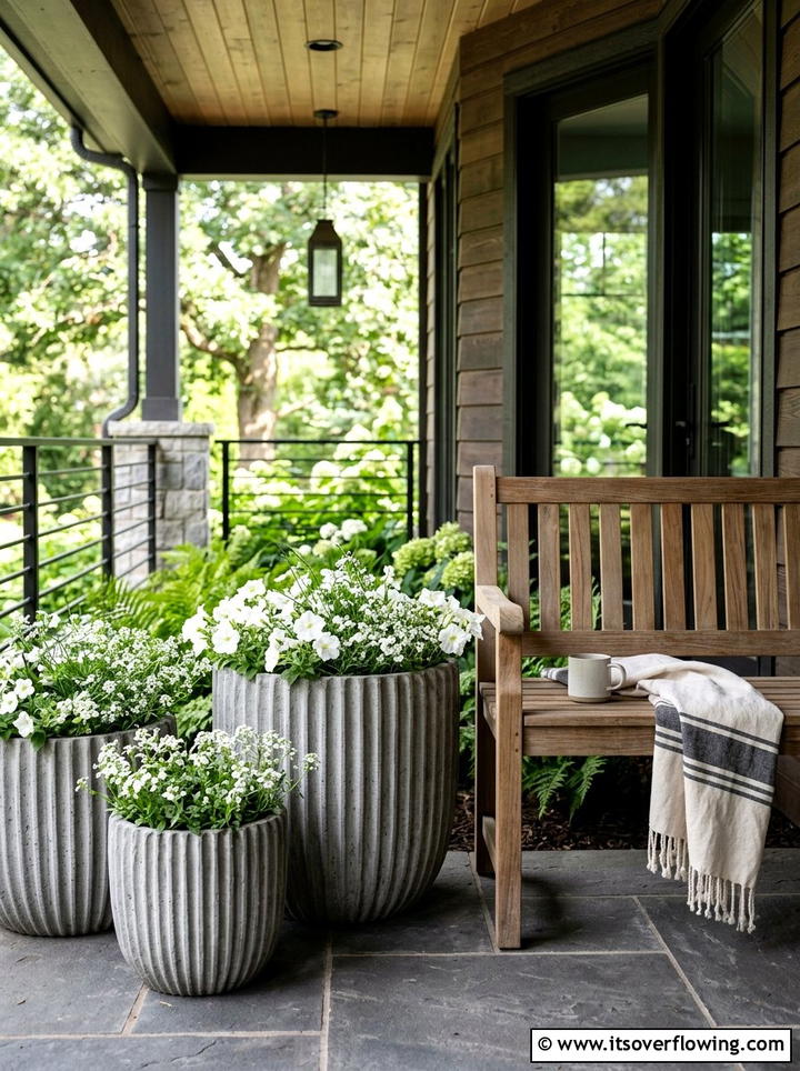 Textured Cement Flower Pots - 25 front porch ideas with concrete planters