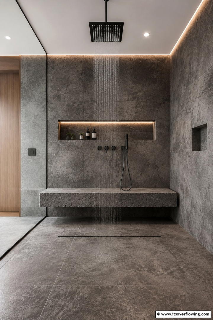 Textured Concrete Bench - 30 Shower Bench Ideas for Functional Bathroom Designs