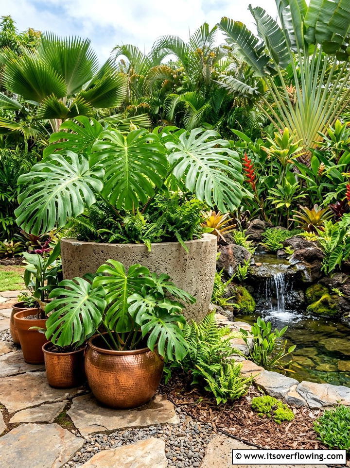 Textured Concrete Planter Tropical Backyard - 25 garden decor ideas with concrete planters