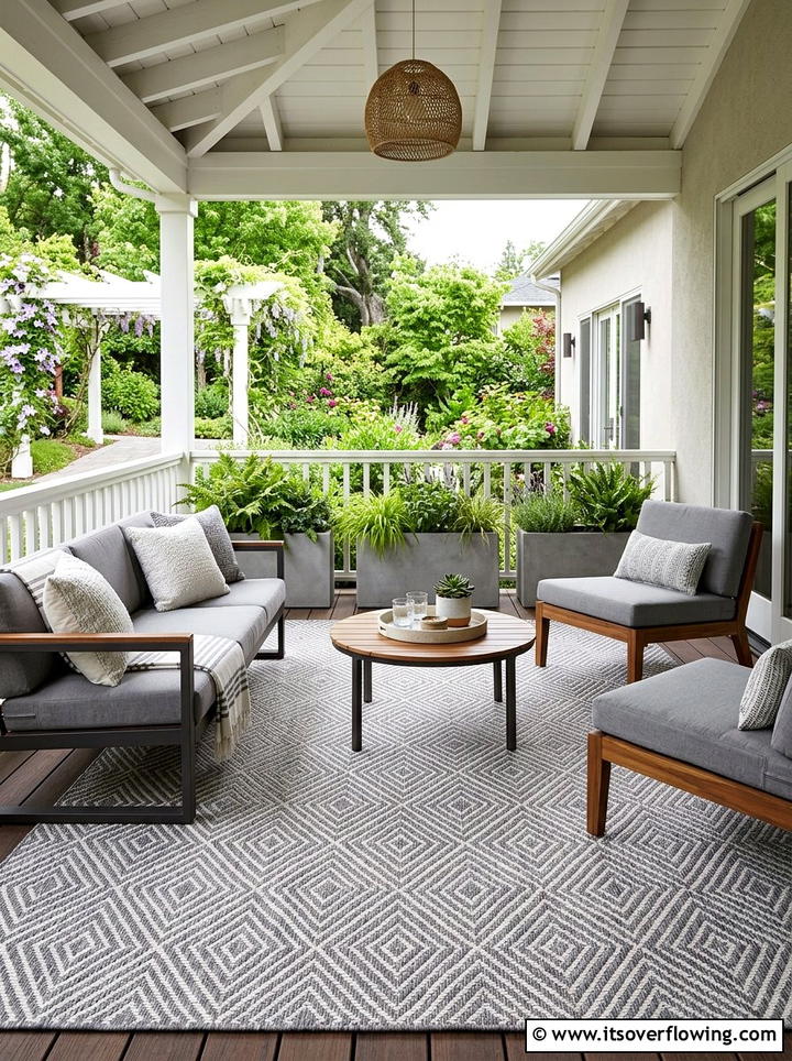 Textured Diamond Weave - 25 front porch ideas with outdoor rug