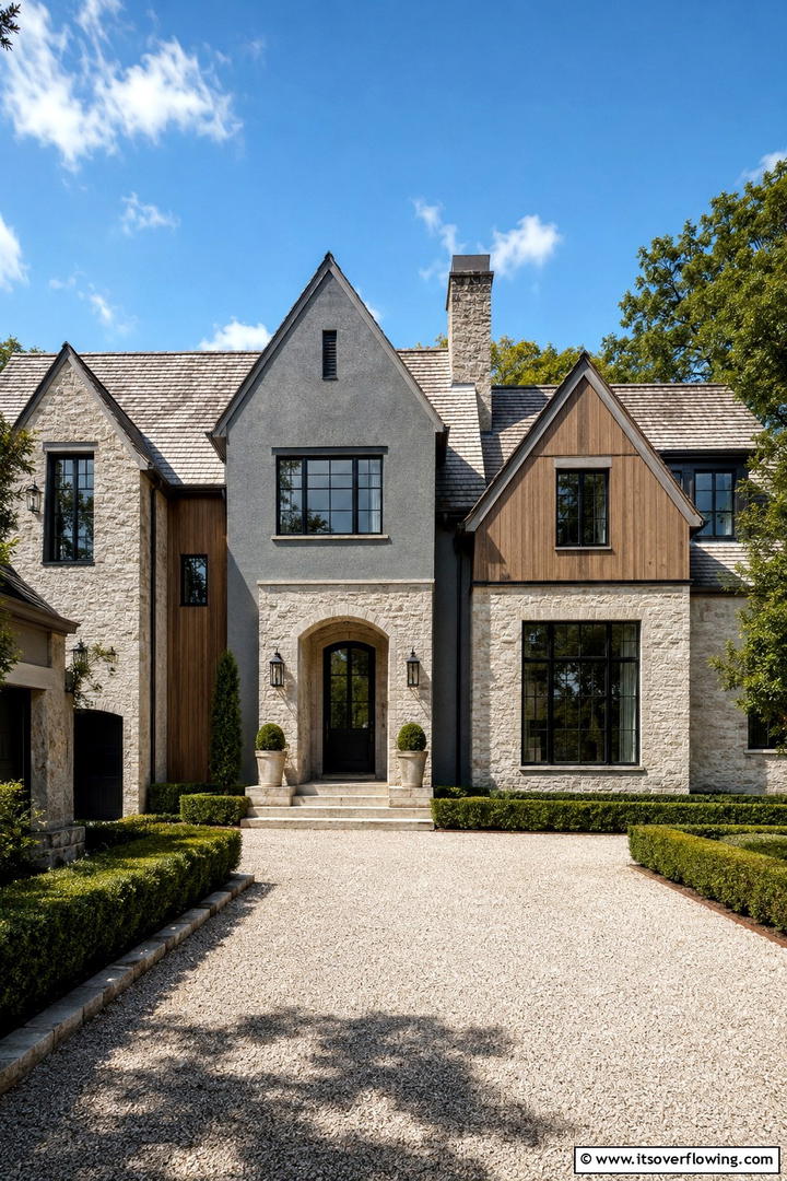 Textured Exterior Finishes - 30 Modern Tudor Exterior Ideas for Timeless Curb Appeal