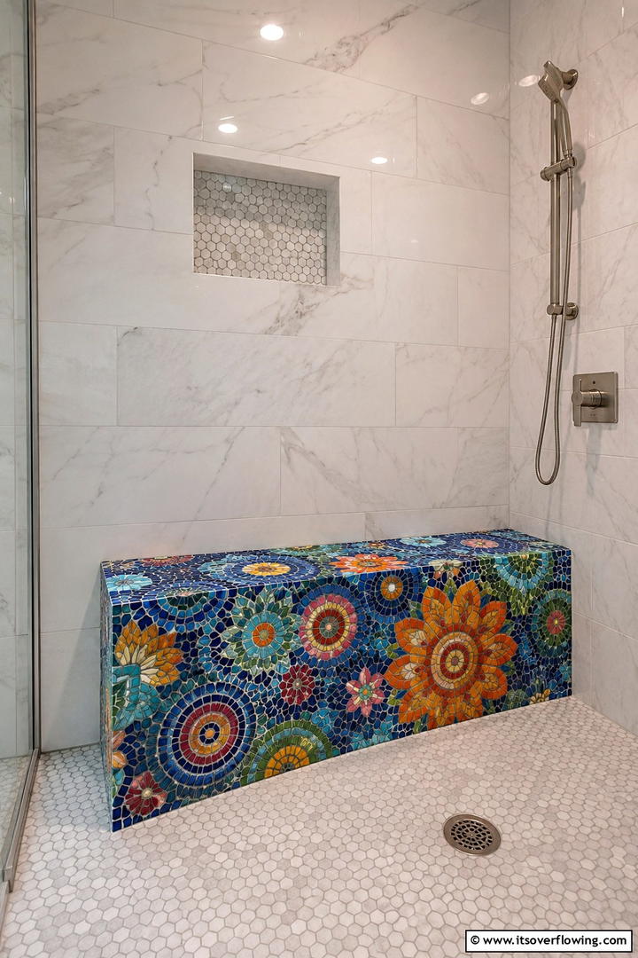 Textured Mosaic Bench - 30 Shower Bench Ideas for Functional Bathroom Designs