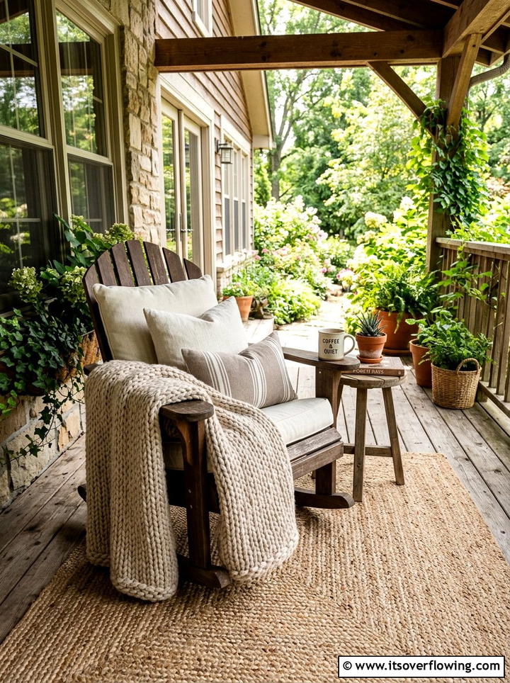 Textured Neutral Porch Throw Blanket - 25 front porch decor ideas with neutral tones