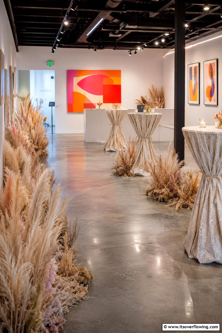 Textured Pampas Floor Embellishments - 30 Pampas Grass Wedding Decor Ideas for Boho Chic Vibes