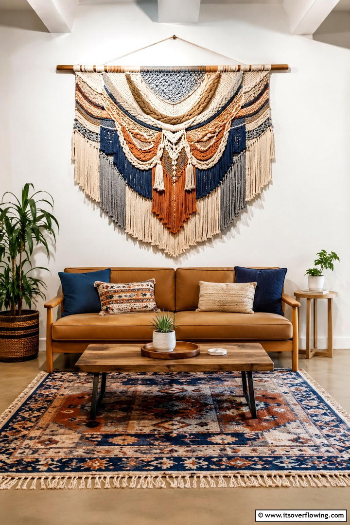 Textured Wall Hanging - 50 Living Room Fall Decor Ideas for Cozy Autumn Updates