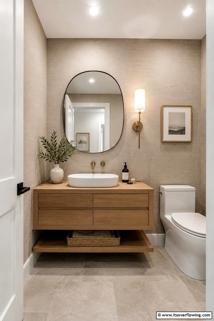 Textured Wallpaper Accent - 50 Fall Bathroom Decor Ideas Roundup- Timeless Tips