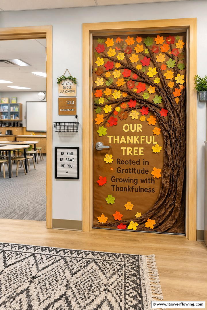 Thankful Tree Growth - 50 Fall Door Decor Classroom Ideas for Cozy Entryways
