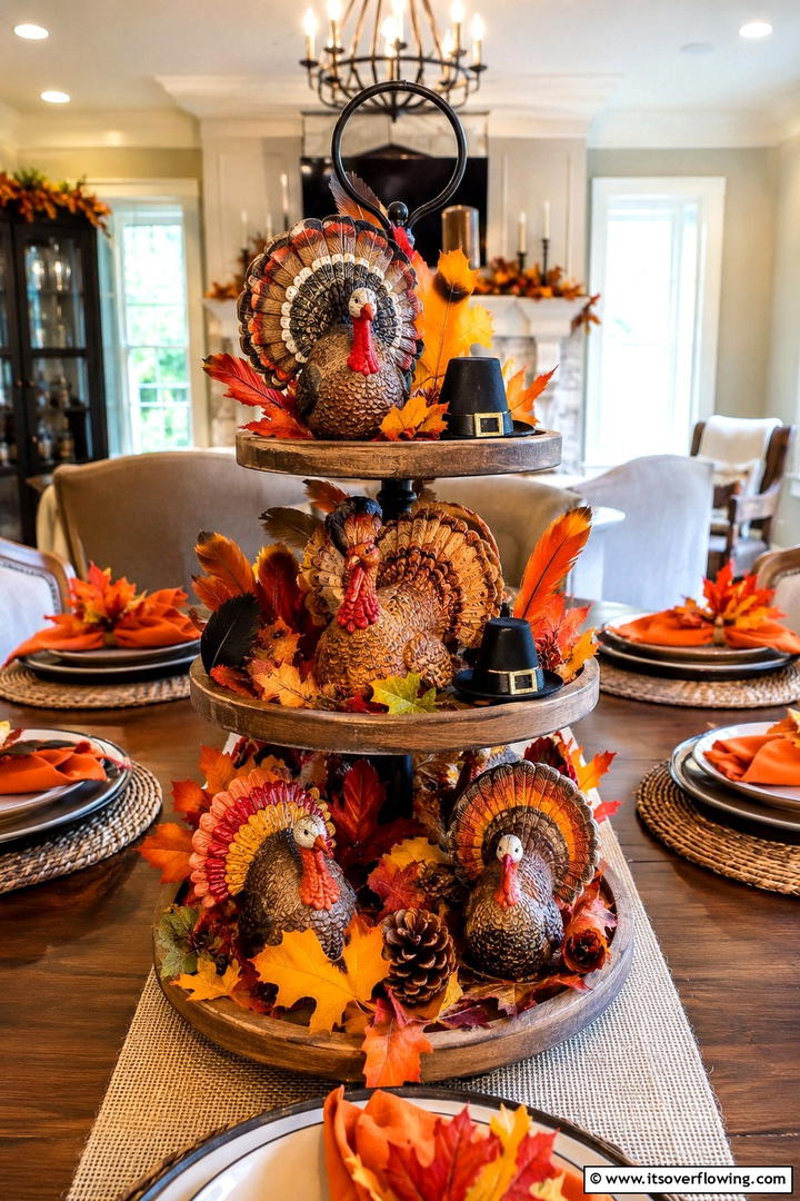 Thanksgiving Turkey Theme - 50 Fall Tiered Tray Decor Ideas for Festive Shelves