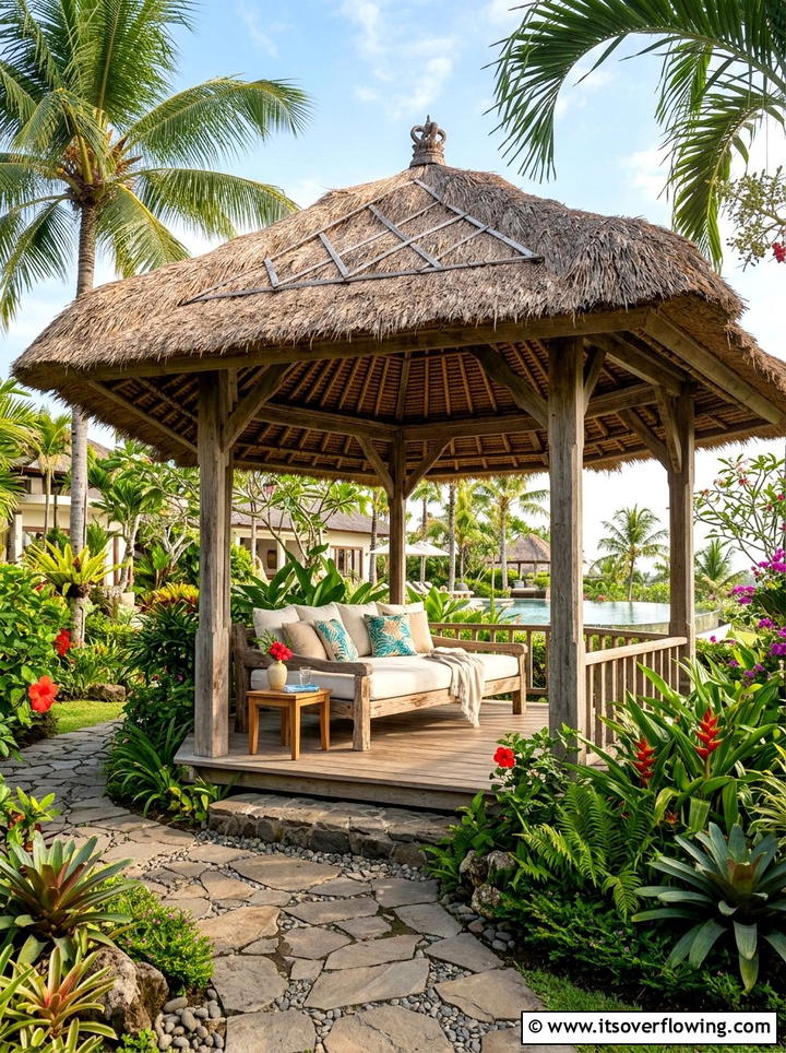 Thatch Roof Gazebo - 25 garden decor ideas for tropical gardens
