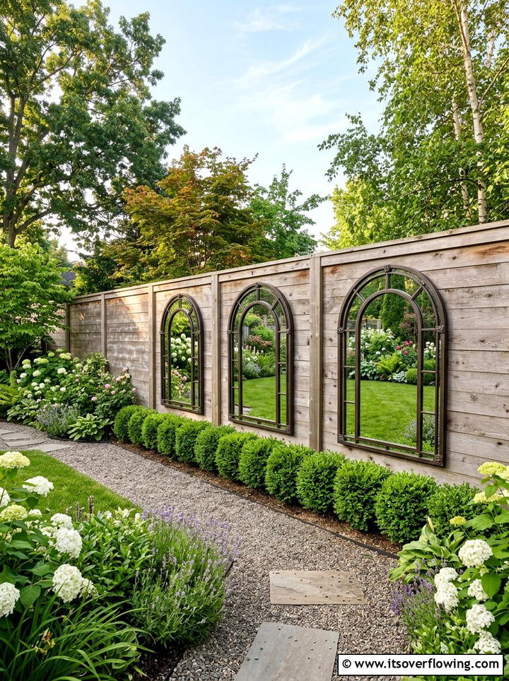 Three Piece Mirror Set For Fence - 25 garden decor ideas with mirrors