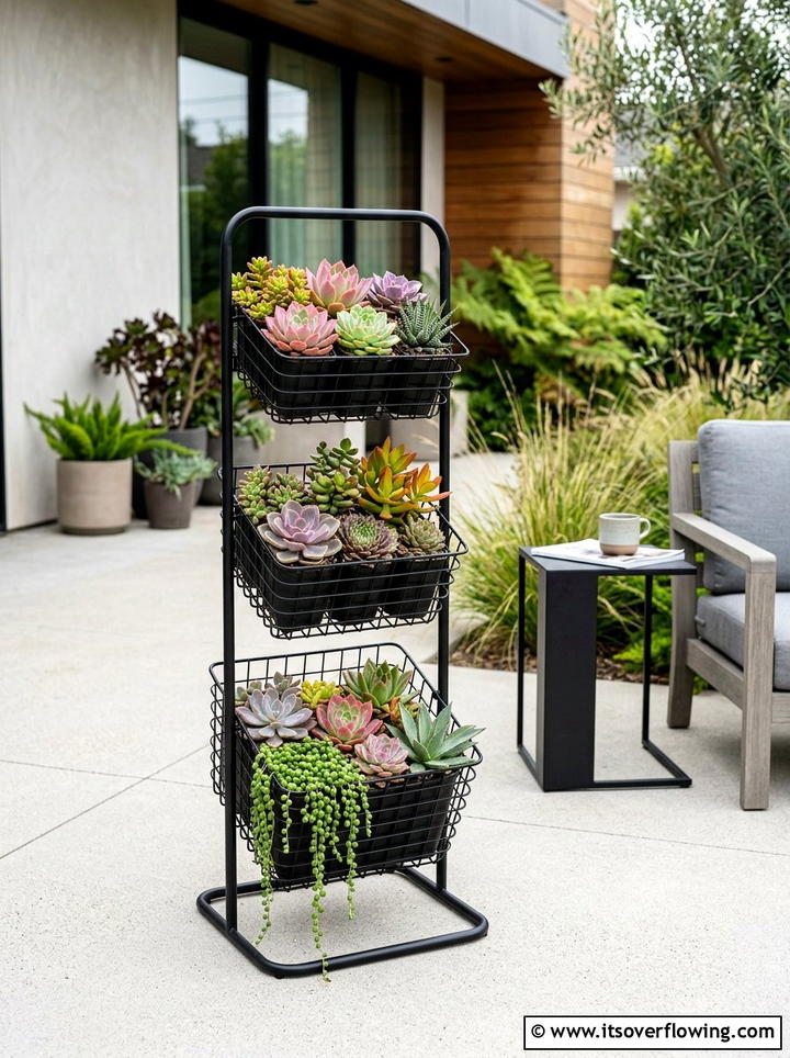 Three Tier Basket Garden - 25 recycled garden ideas with baskets