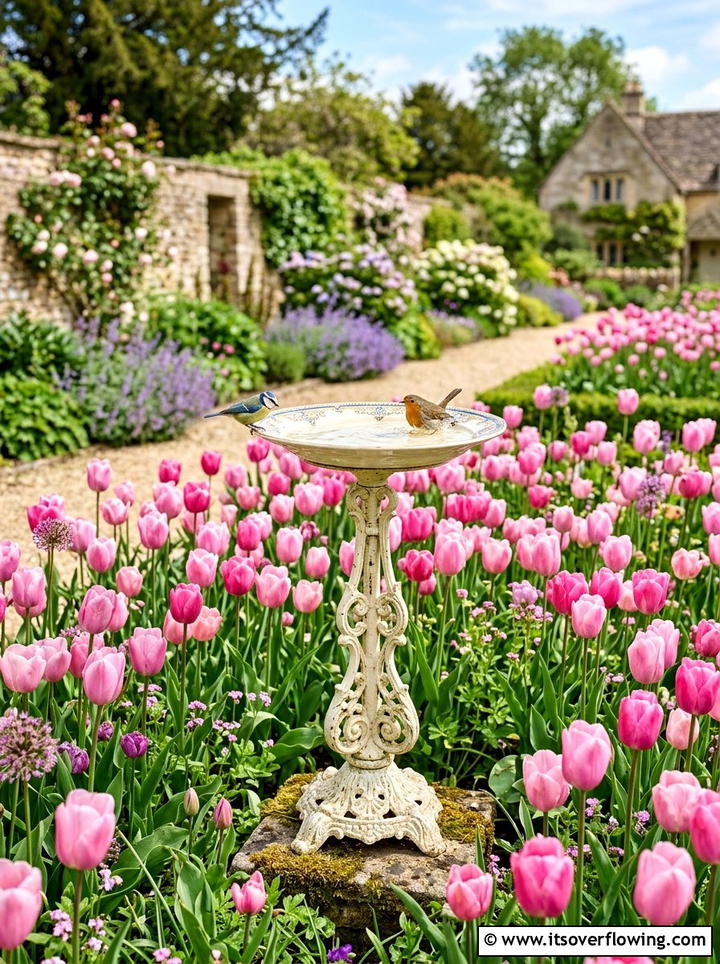 Thrifted lamp bird bath - 25 upcycled garden ideas with bird baths
