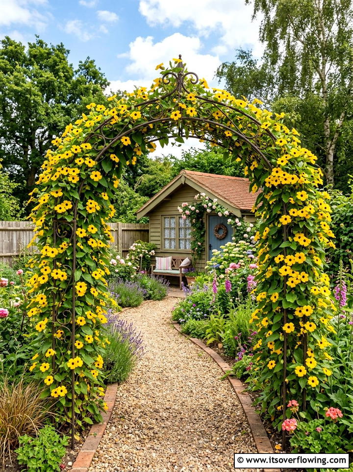 Thunbergia Black Eyed Susan Arch - 25 creative garden ideas with archway flowers