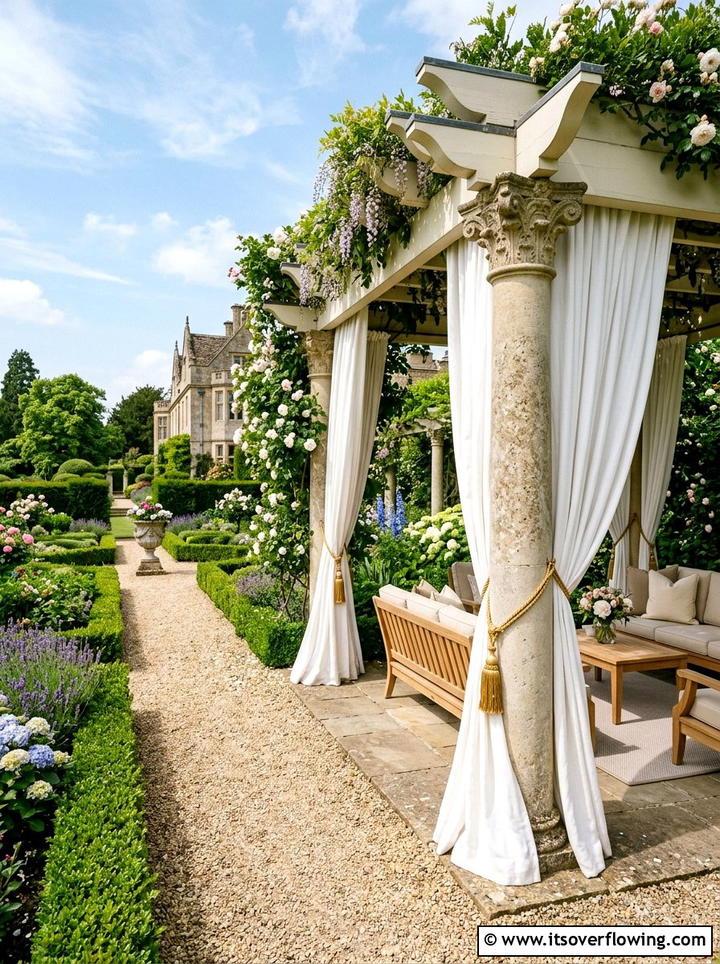 Tie back pergola panels - 25 backyard ideas with pergola curtains