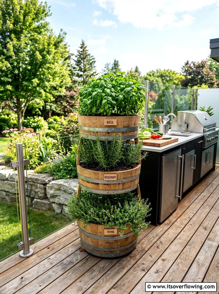 Tiered Barrel Herb Garden - 25 garden decor ideas with barrels