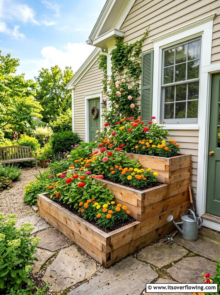 Tiered Cedar Planter - 25 cheap garden ideas with vertical gardens