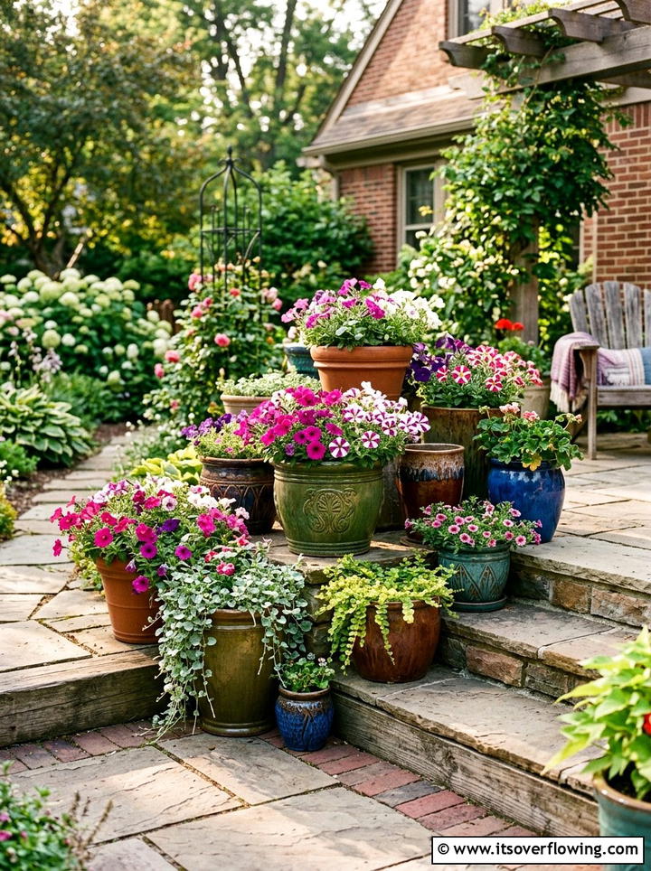 Tiered Ceramic Container Garden - 25 garden decor ideas with ceramic planters