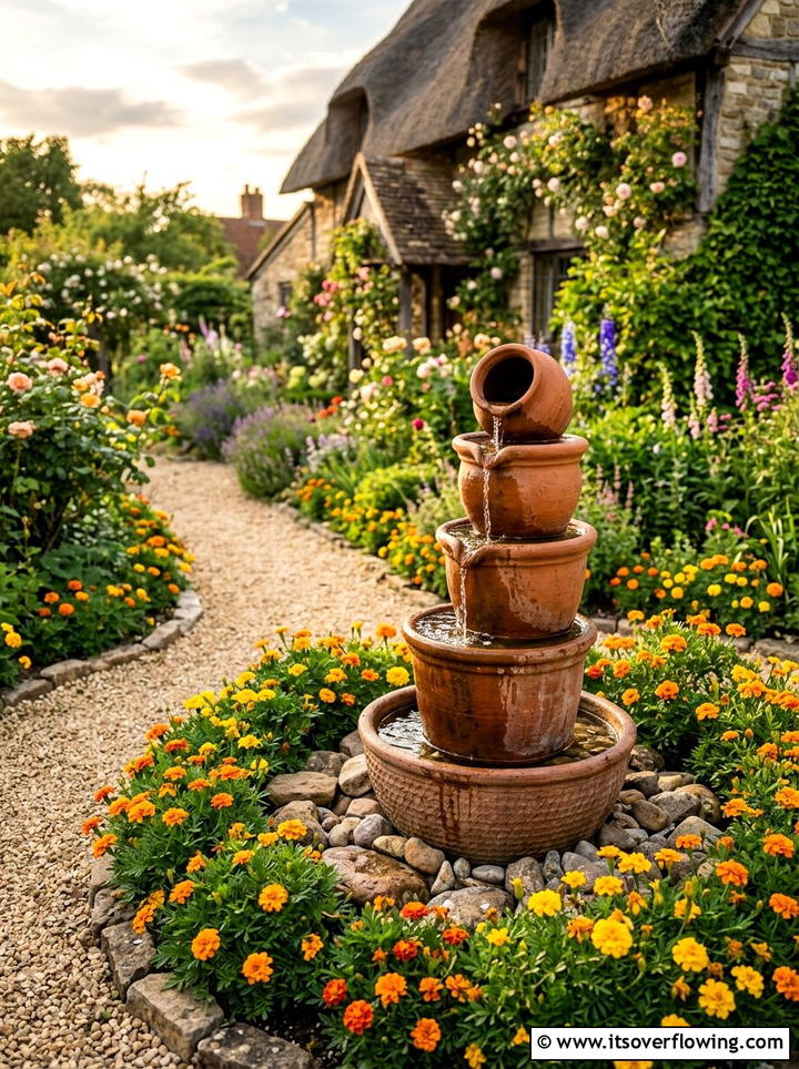 Tiered Clay Pot Fountain - 25 garden decor ideas with mini fountains