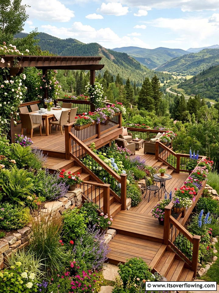 Tiered Deck With Flower Beds - 25 garden ideas with deck