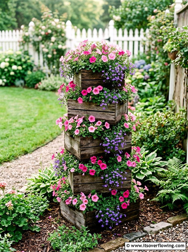 Tiered Flower Planter - 25 upcycled garden ideas with old crates
