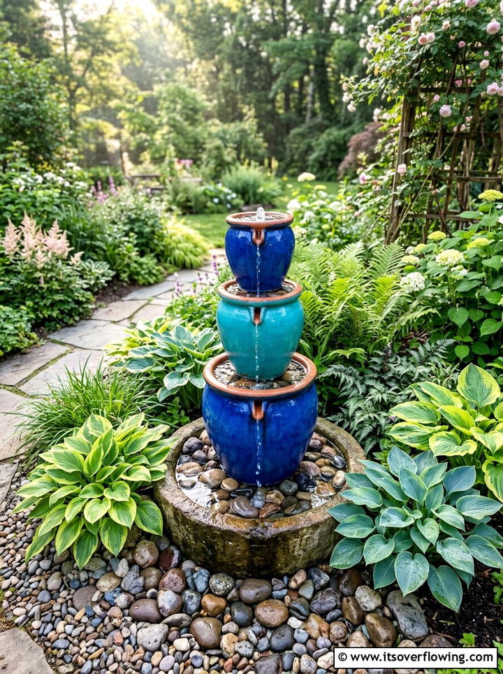 Tiered Flower Pot Fountain - 25 creative garden ideas with colorful pots