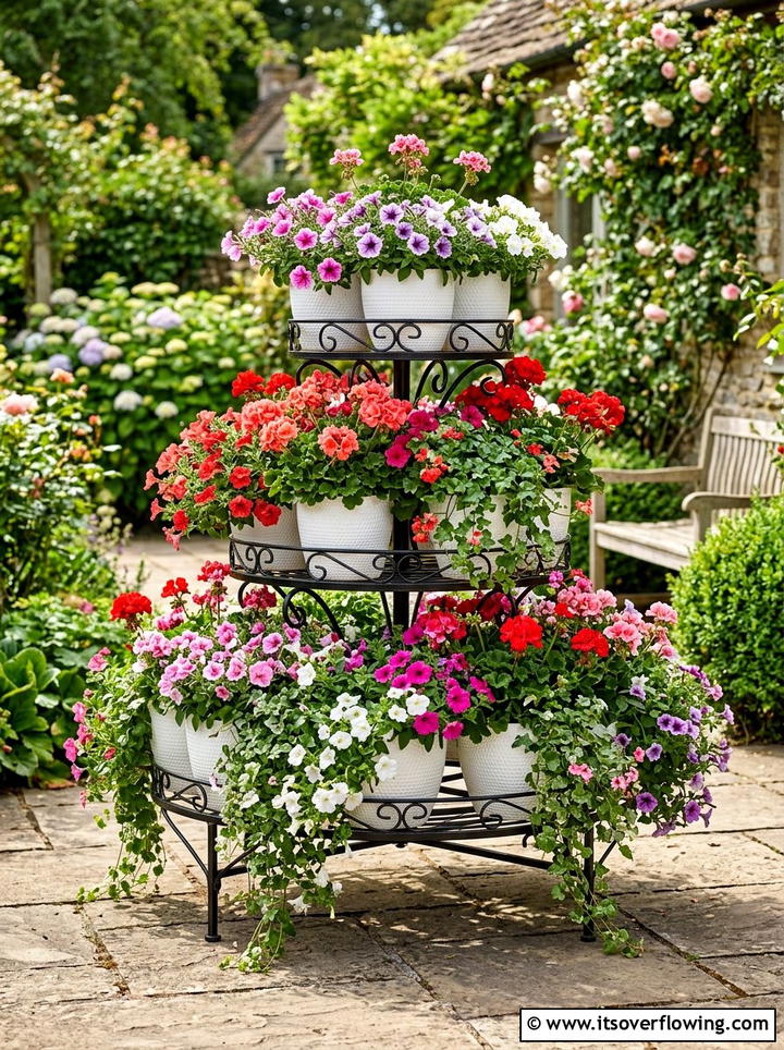 Tiered Flower Pot - 25 backyard ideas with container garden