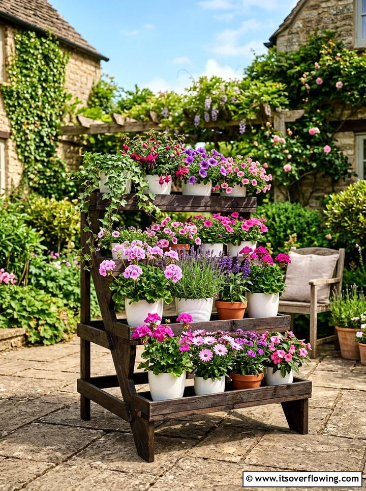Tiered Flower Stand - 25 garden decor ideas with summer decor