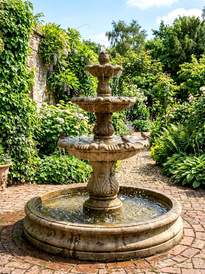 Tiered Fountain Bird Bath - 25 backyard decorating ideas with bird baths