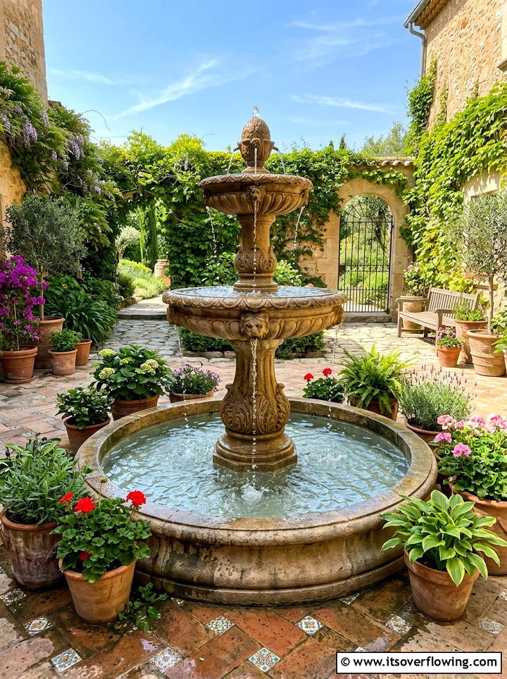 Tiered Fountain Water Feature - 25 garden ideas for mediterranean style