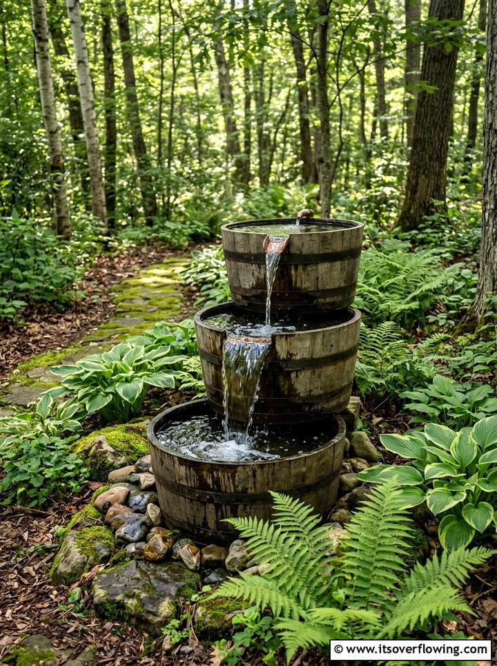 Tiered Fountain Water Feature - 25 upcycled garden ideas with rain barrels