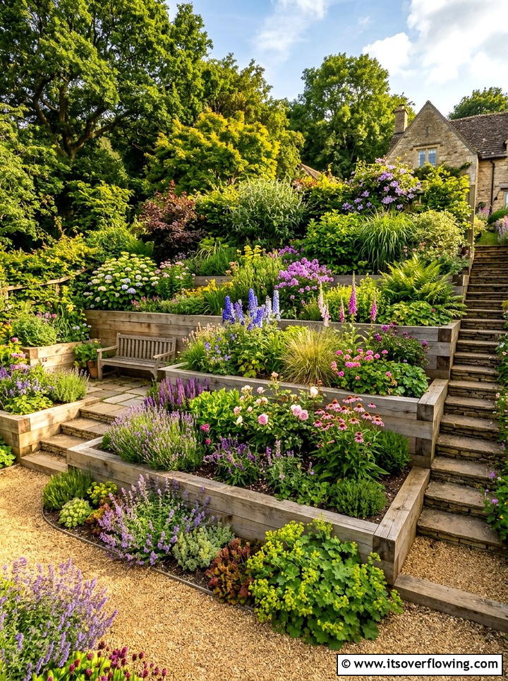 Tiered Garden - 25 garden ideas for sloped yards
