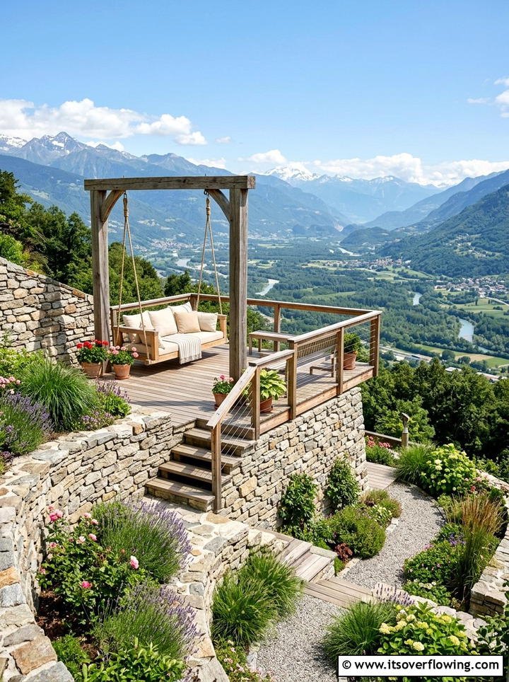 Tiered Garden Swing - 25 backyard ideas with swings