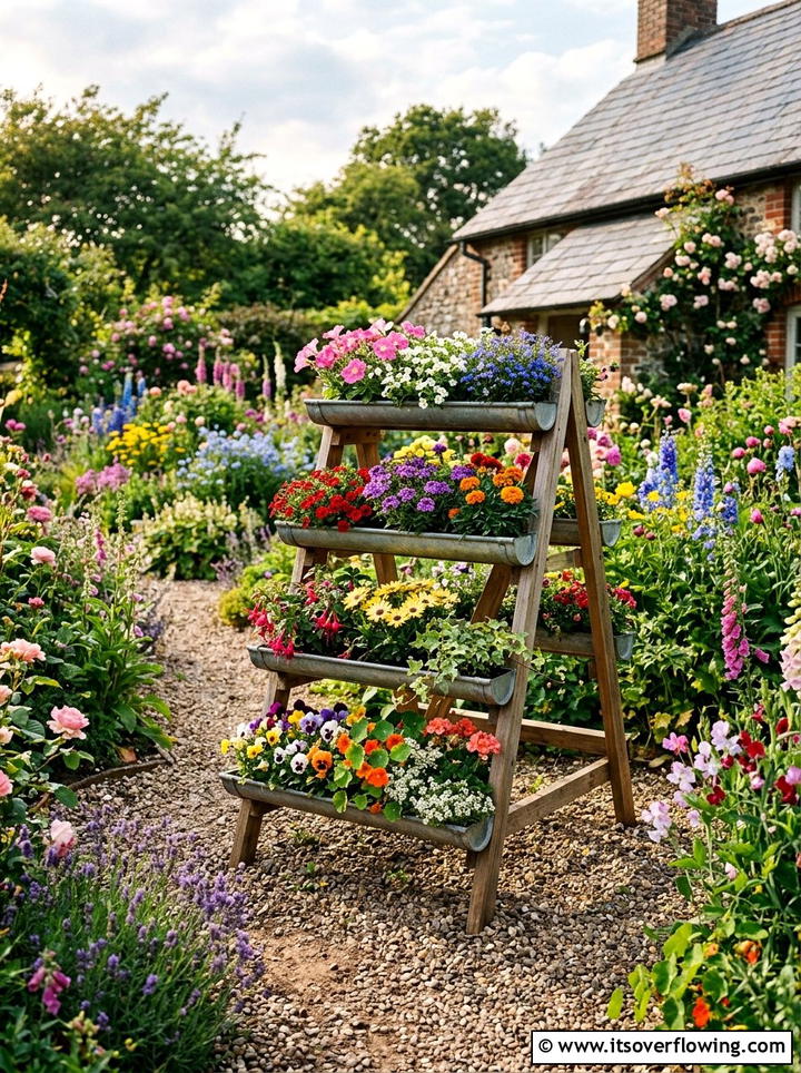 Tiered Gutter Plant Stand - 25 upcycled garden ideas with rain gutters