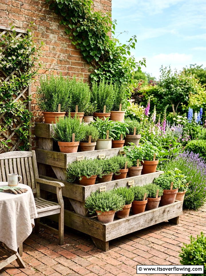 Tiered Herb Garden - 25 recycled garden ideas with tin cans