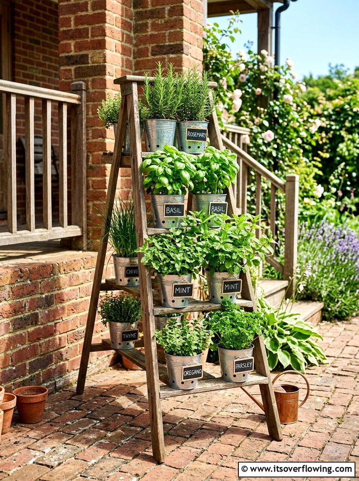 Tiered Herb Garden Ladder - 25 front porch ideas with repurposed ladders