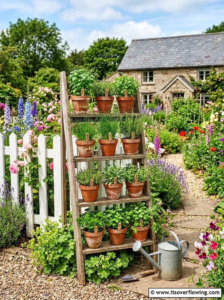 Tiered Herb Garden Ladder - 25 backyard decorating ideas with herb stations