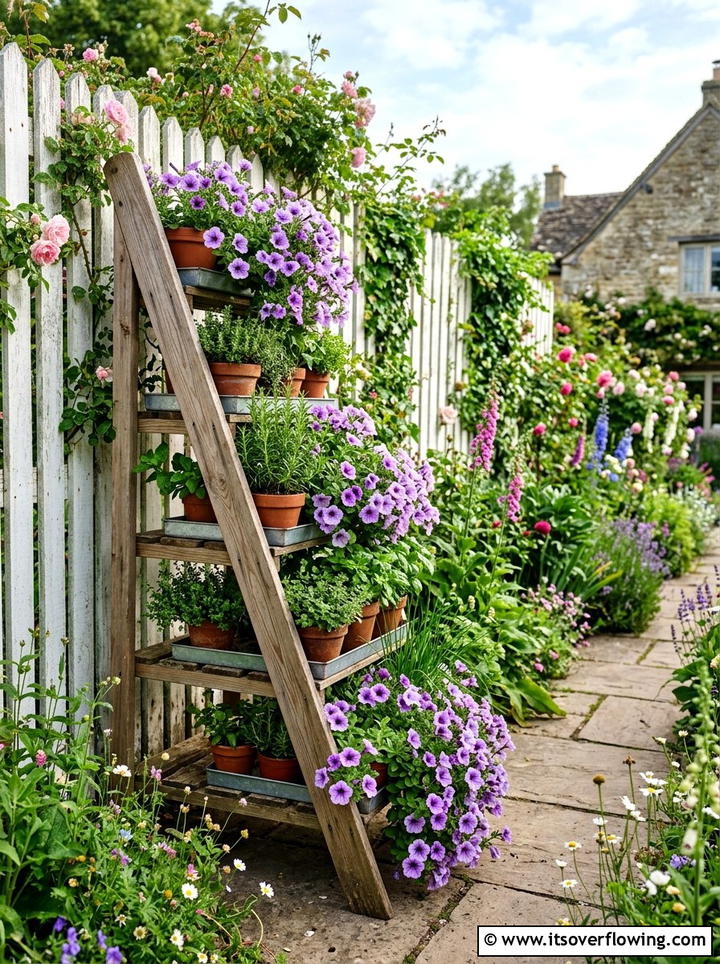 Tiered Ladder Planter - 25 small garden ideas with vertical planters