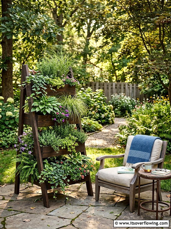Tiered Ladder Planter - 25 backyard ideas with vertical garden