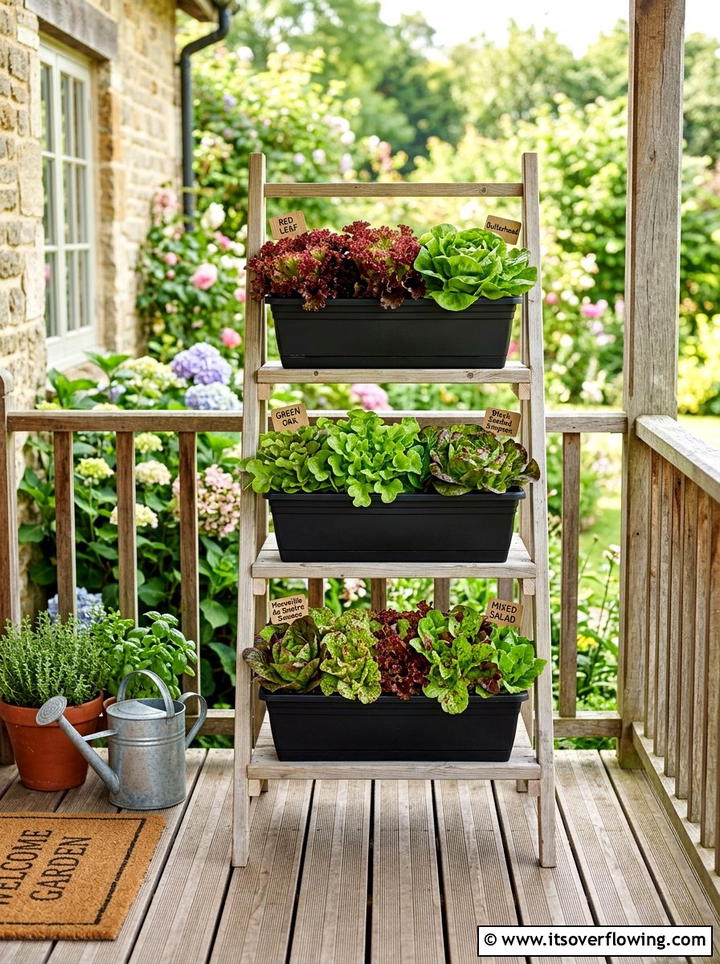 Tiered Lettuce Stand - 25 front porch ideas with edible plants