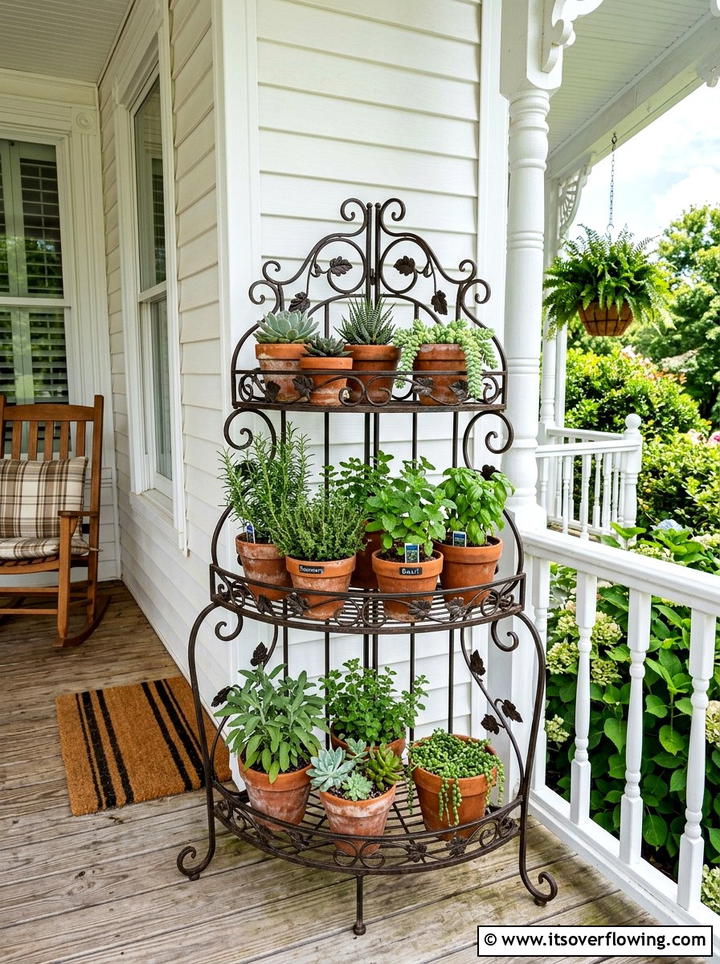 Tiered Plant Stand - 25 garden decor ideas for front yards